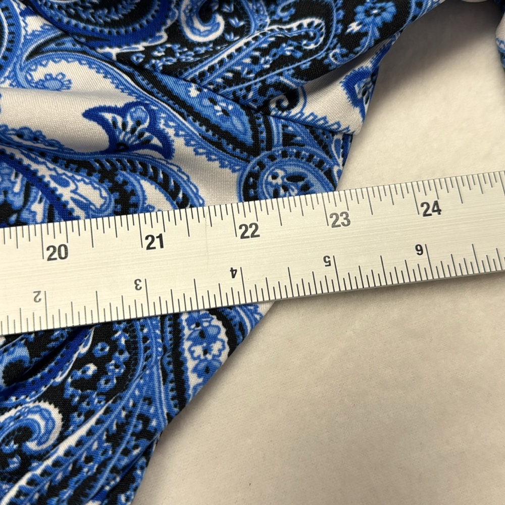 Expresso Dress Blue White Elastic Waist Zip Front V-neck Above Knee Plus Size 2X - Picture 9 of 9